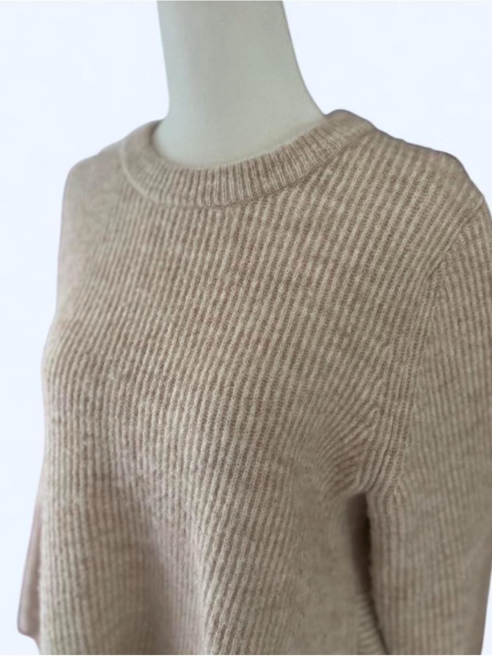 COS Beige Wool Ribbed Crewneck Sweater Size M Minimalist Oatmeal - Picture 4 of 10